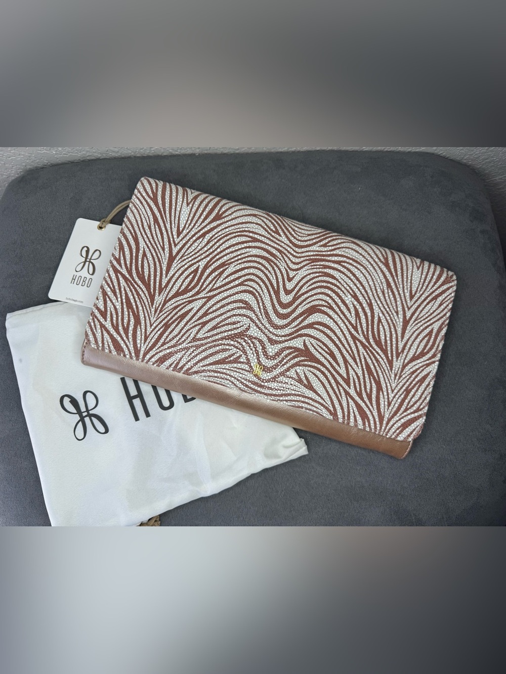 HOBO Farrow Clutch Ginger Zebra Leather Foldover Wallet Clutch NWT